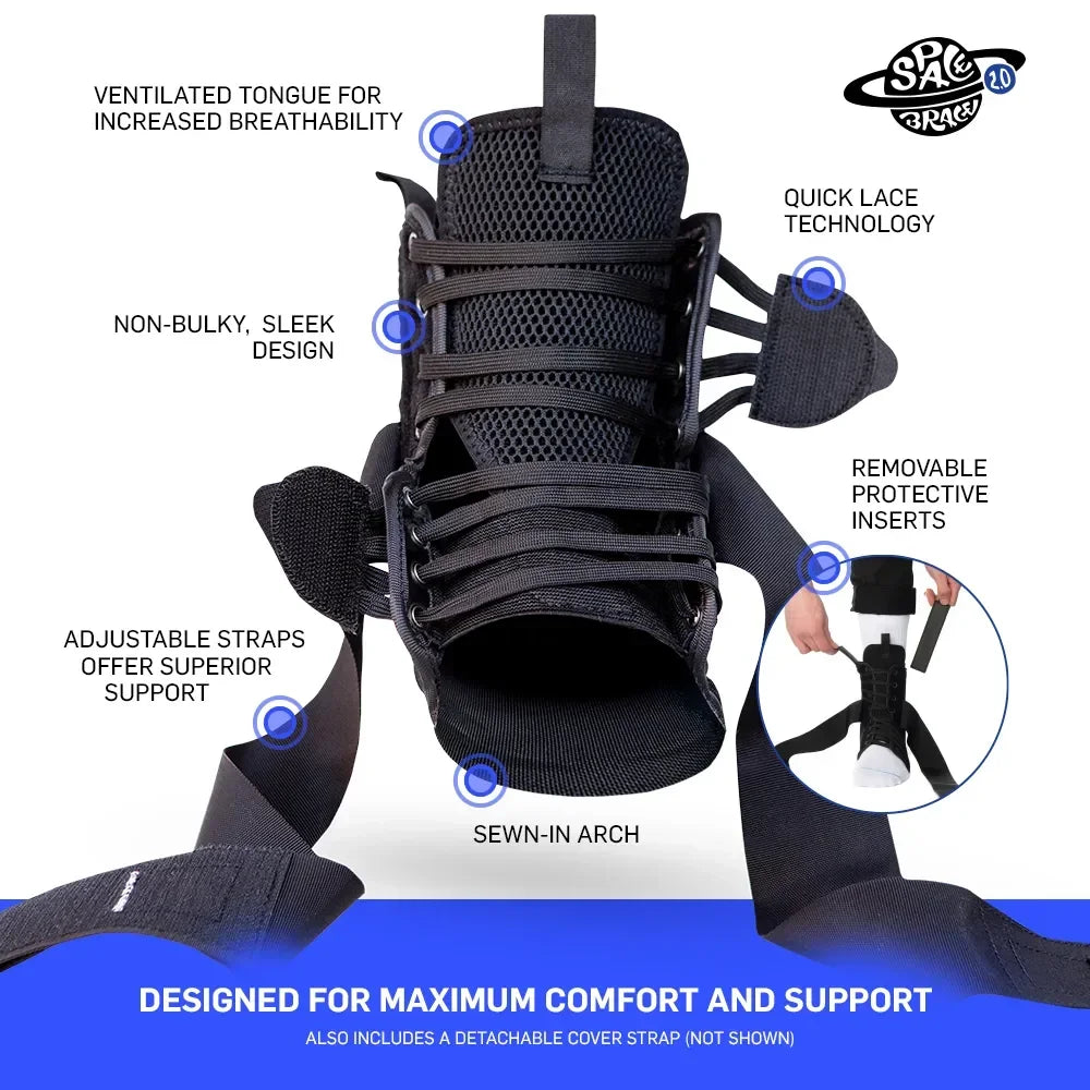 Breathable BMX ankle brace with quick lace, adjustable straps, removable inserts, and sleek design.