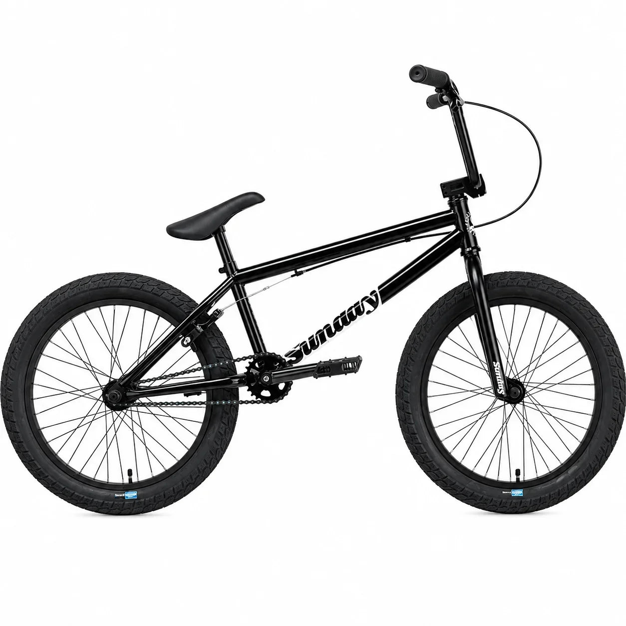 Vélo BMX Sunday noir avec pneus larges sur fond blanc