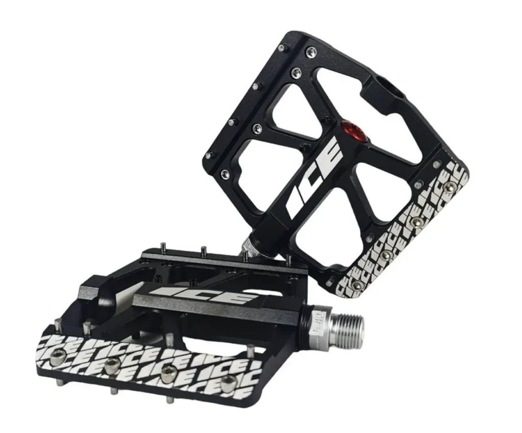 Pedales BMX noirs ICE avec motifs graphiques et vis de fixation, pour vélo tout terrain