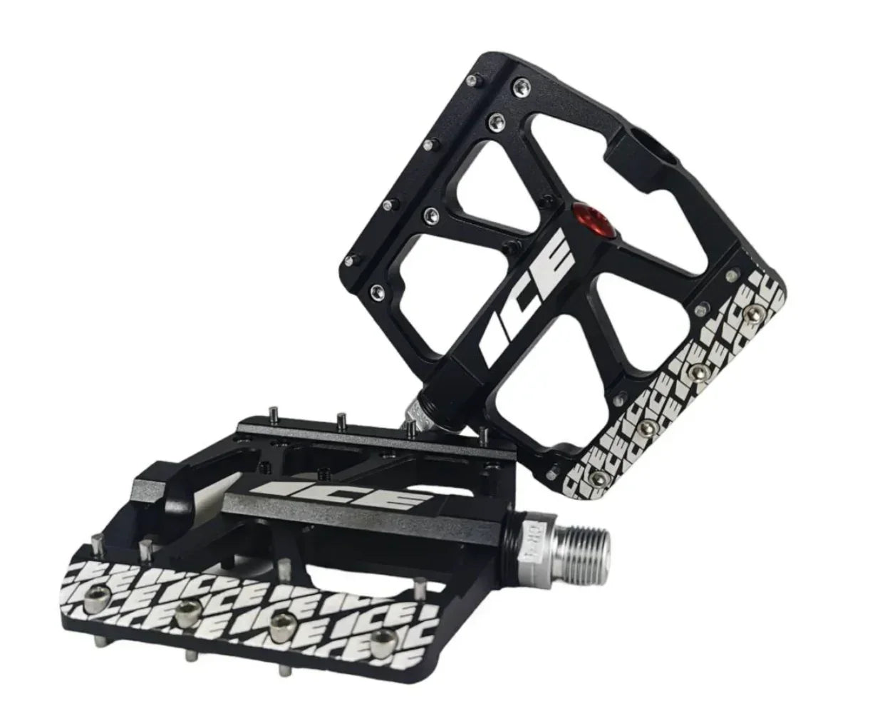Pedales BMX noirs ICE avec motifs graphiques et vis de fixation, pour vélo tout terrain