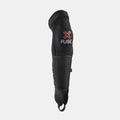 Black BMX knee and shin guard with reinforced padding and Fuse logo on the knee area