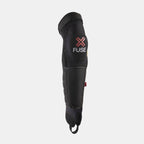 Black BMX knee and shin guard with reinforced padding and Fuse logo on the knee area