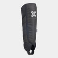 Black BMX shin and ankle guard pad with strap and protective padding on white background