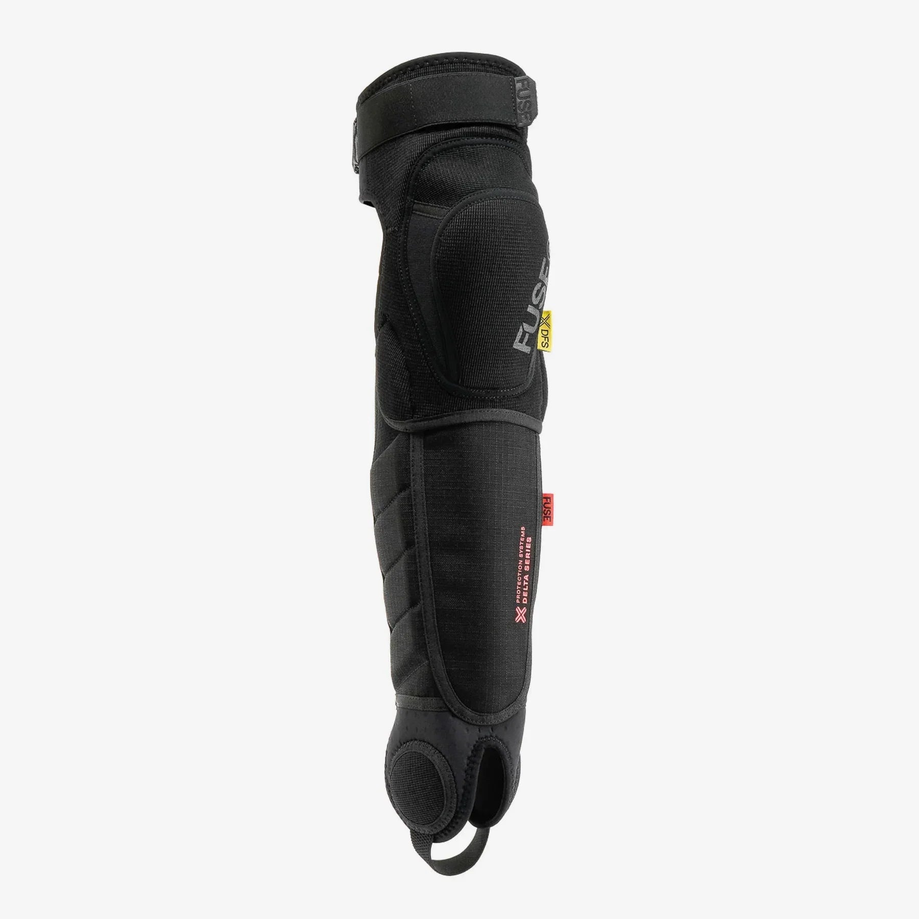 Protège-jambes de BMX noir Fuse Delta Series avec renforts et sangles de fixation