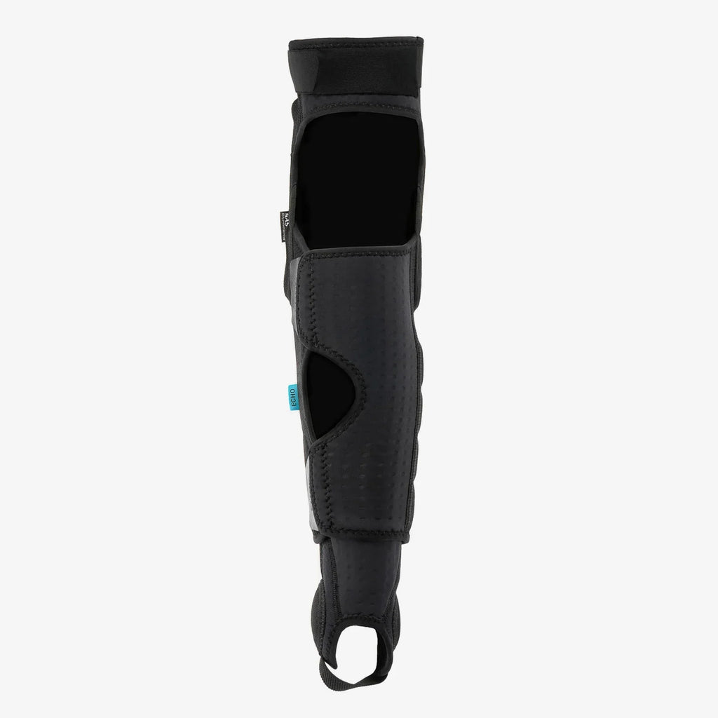Protège-tibia noir pour BMX avec boucle de fixation et détails bleus