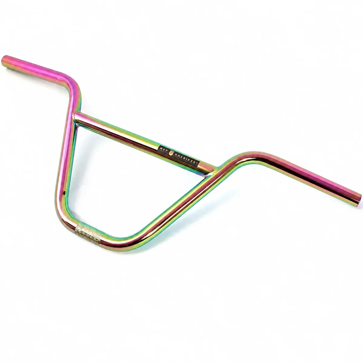 Guidon BMX iridescent avec finition arc-en-ciel, design robuste pour freestyle et tricks