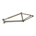 Brown BMX bike frame with white graphics, photographed on a white background