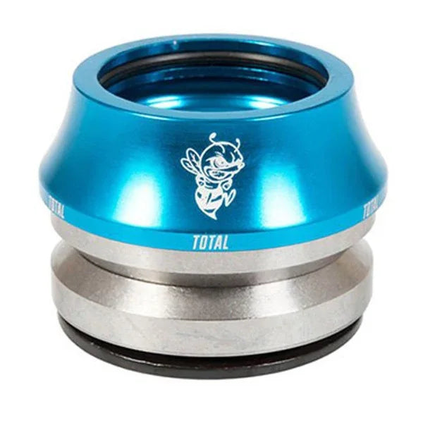 Blue and silver BMX integrated headset with bee graphic and TOTAL logo
