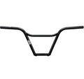 Black BMX bike handlebar with minimal graphics on white background