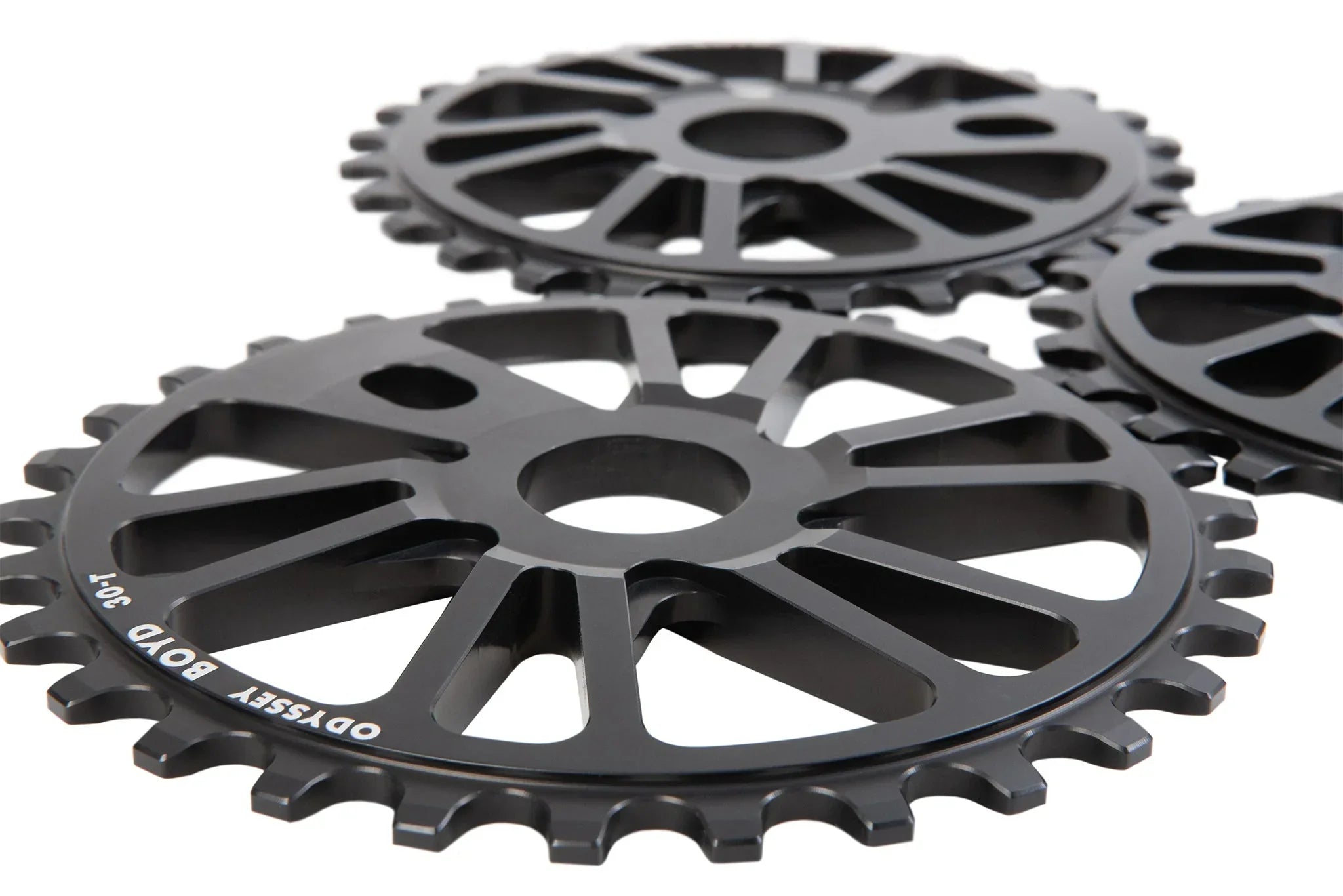 Pignons BMX Odyssey Boyd 30T noirs, design robuste pour performance et style