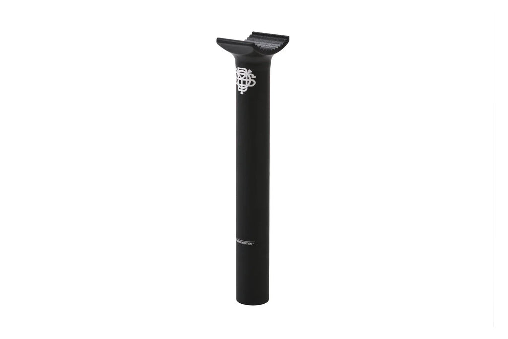 Tige de selle BMX noire avec logo blanc, design robuste pour vélo de freestyle