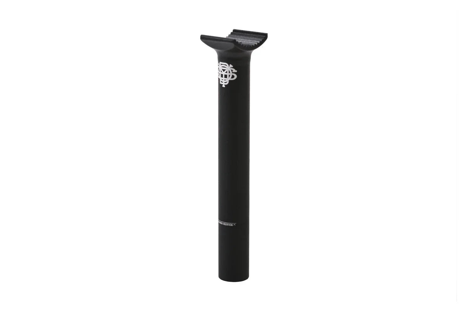 Tige de selle BMX noire avec logo blanc, design robuste pour vélo de freestyle