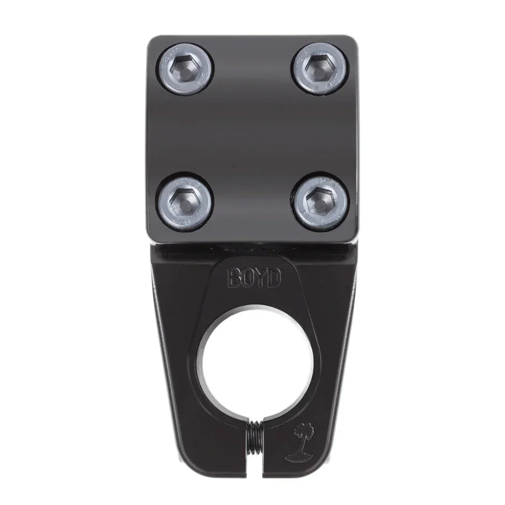 Pince de guidon BMX noire avec vis hexagonales et logo BOYD