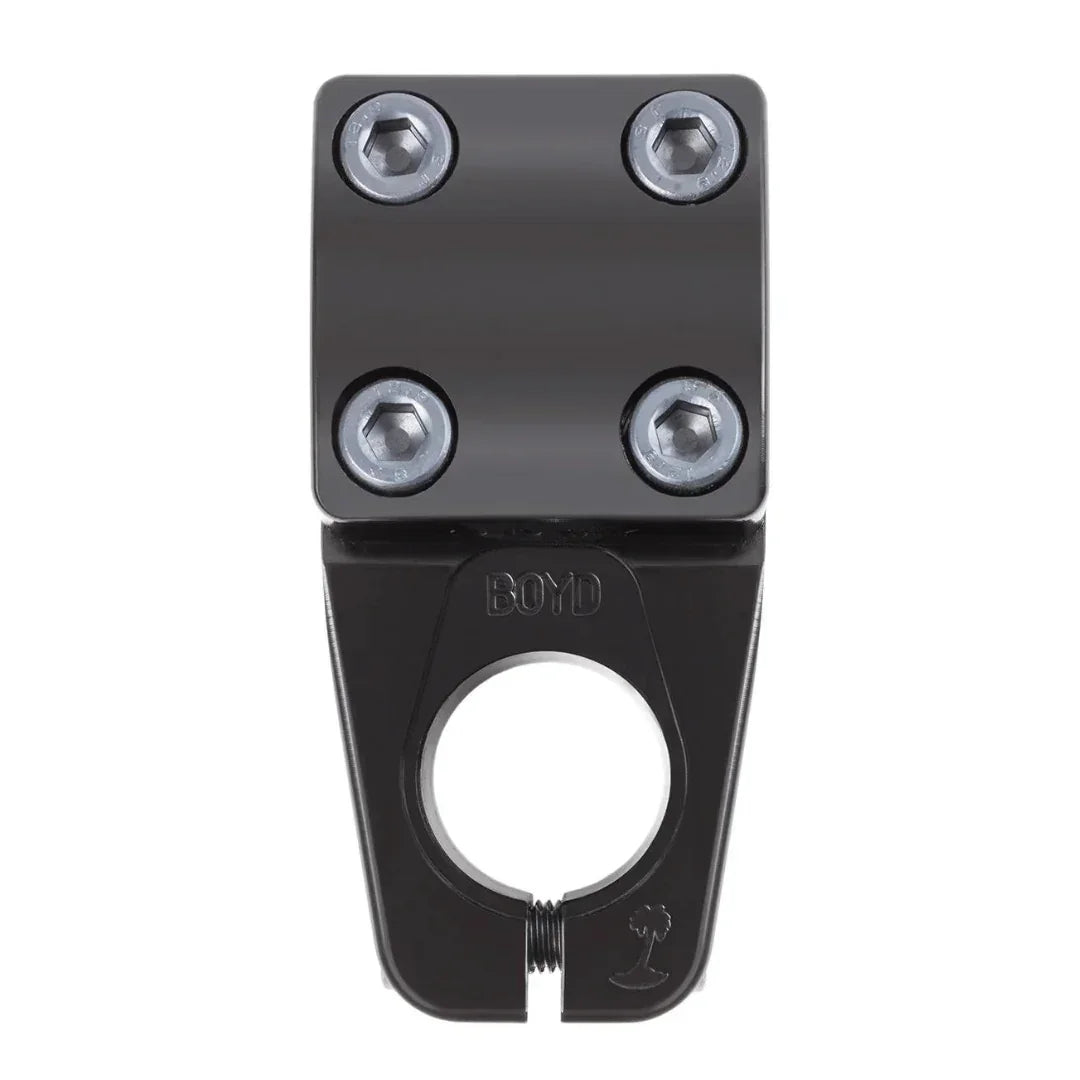Pince de guidon BMX noire avec vis hexagonales et logo BOYD
