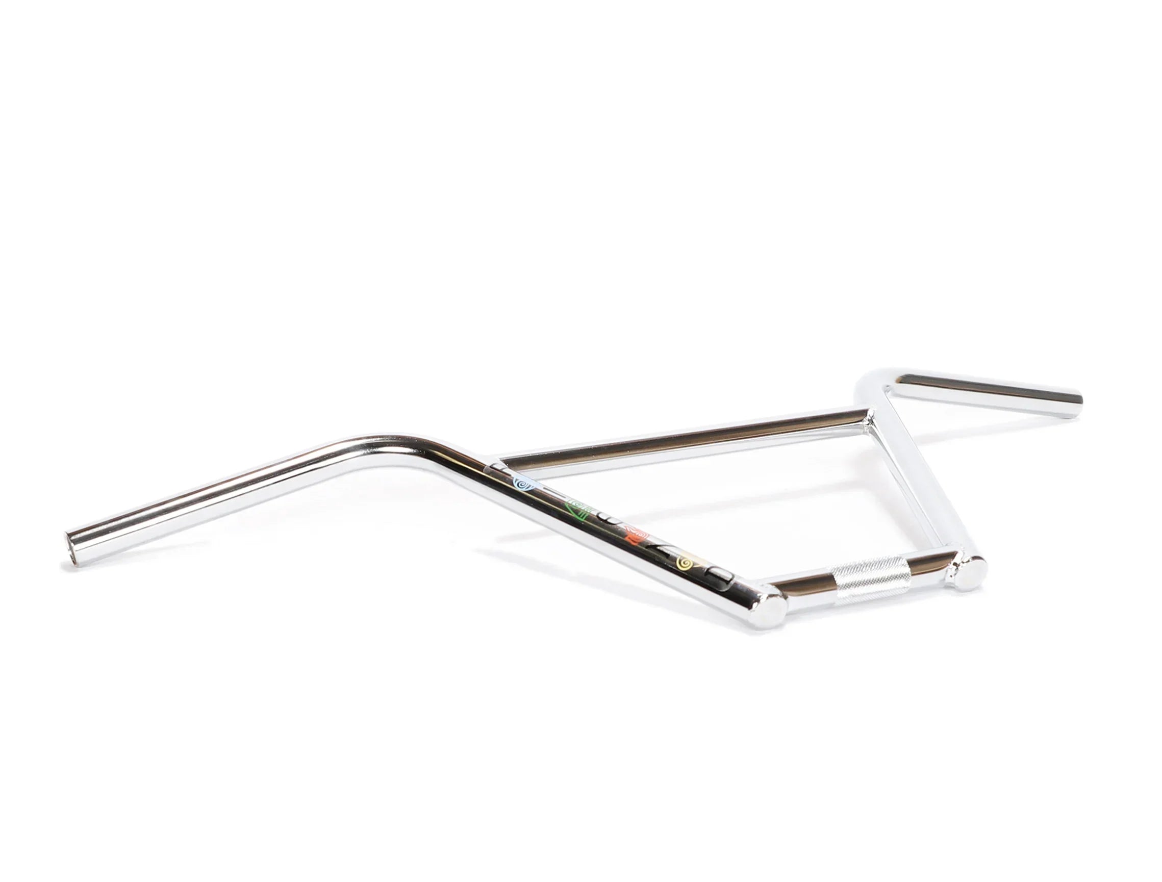 Chrome BMX handlebar with knurled grip area on white background