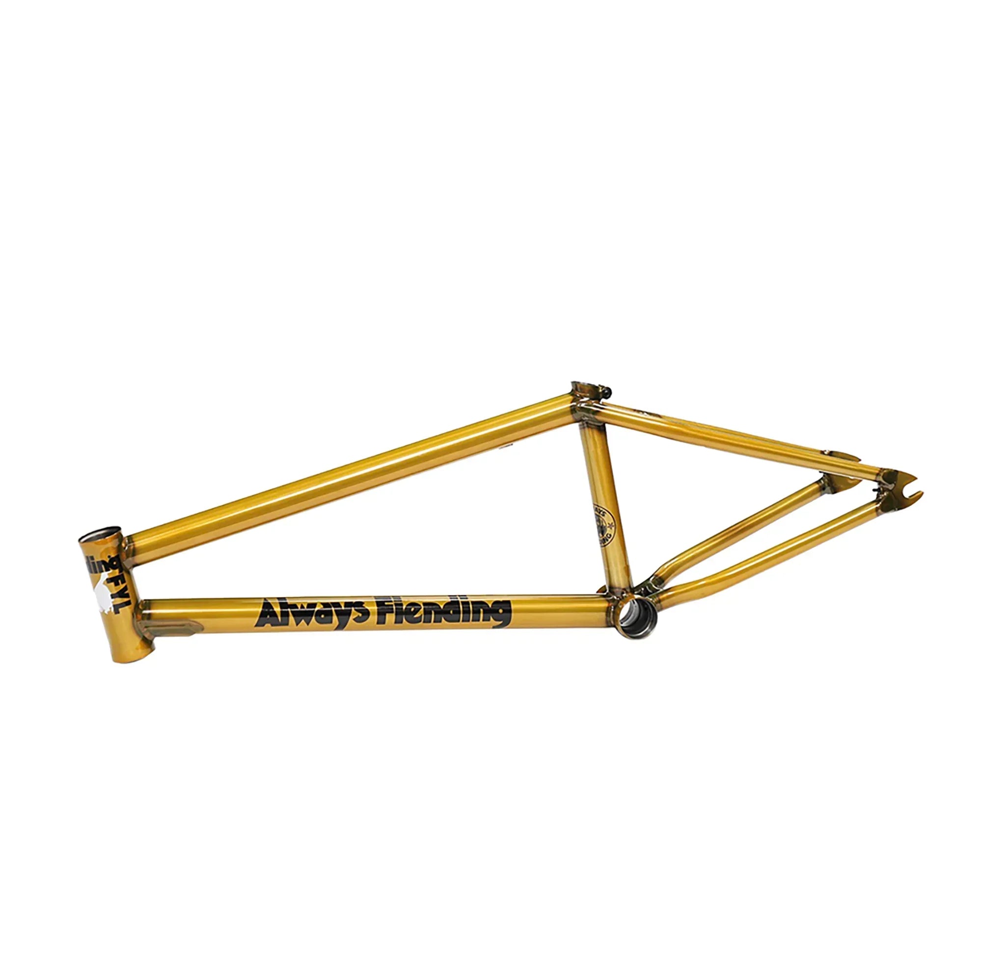 Cadre de vélo BMX doré Always Fiending sur fond blanc