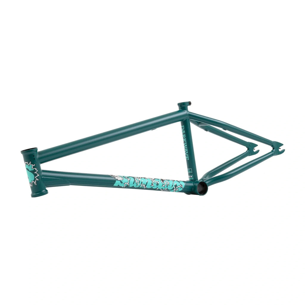 Cadre de vélo BMX vert foncé Darkwave avec graphismes blancs et bleus