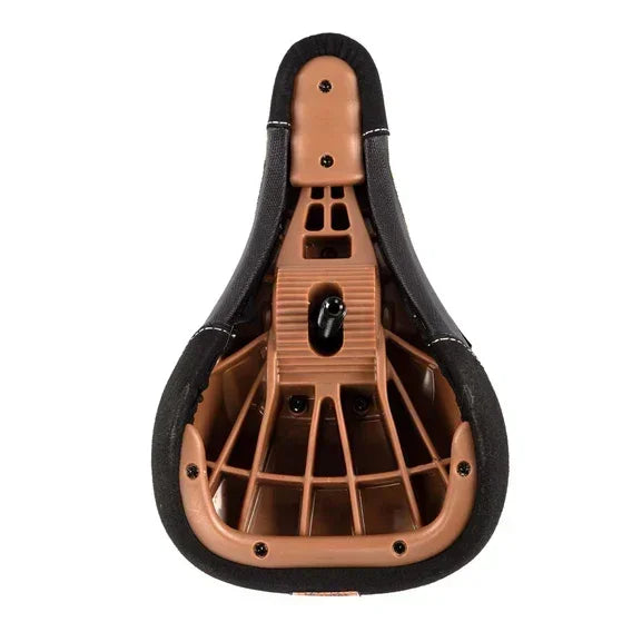 Selle BMX noire et marron avec structure en nid d'abeille pour confort et légèreté