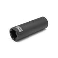 Black BMX bike peg sleeve replacement with logo, matte finish, isolated on white background