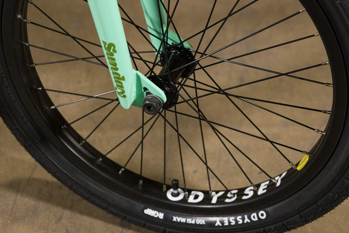 Garde-boue et roue de BMX avec fourche mint et pneu Odyssey