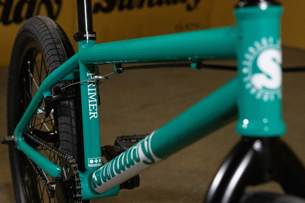 Cadre de vélo BMX Sunday Primer vert turquoise avec détails blancs