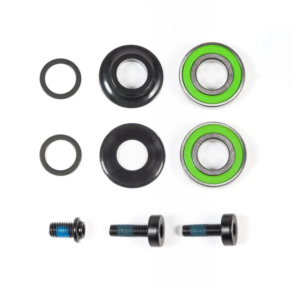 Roulements BMX verts, joints noirs et vis pour montage de roue de vélo freestyle