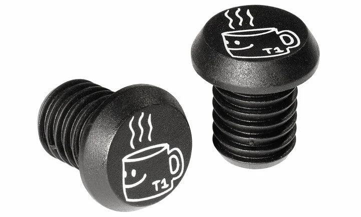 Bouchons de valve BMX noirs avec tasse à café souriante et fumante, modèle T1