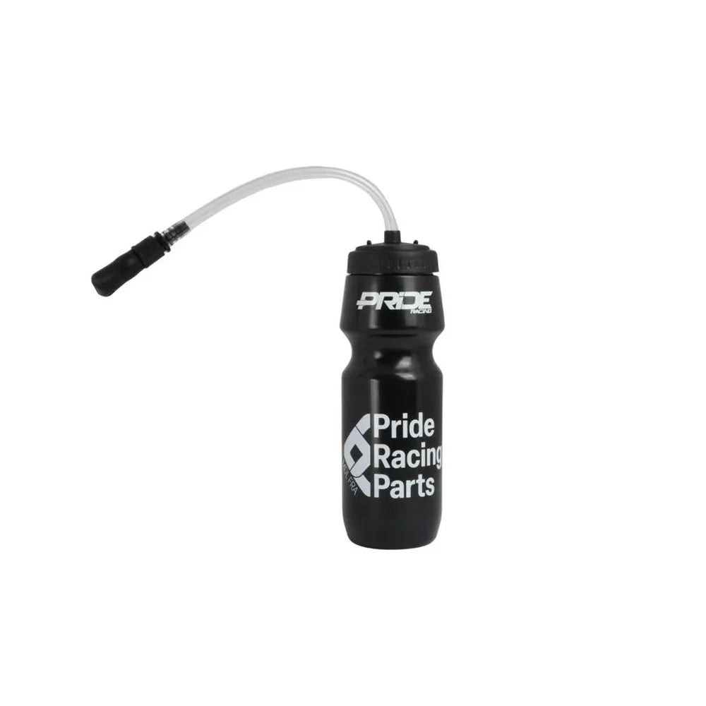 Bouteille d'eau noire Pride Racing Parts avec tube de buvette pour BMX, design sportif et ergonomique