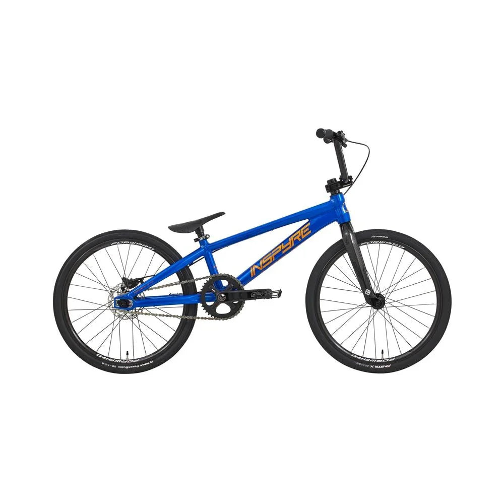 Vélo BMX bleu avec cadre INSPIRE, pneus Forward, idéal pour tricks et freestyle