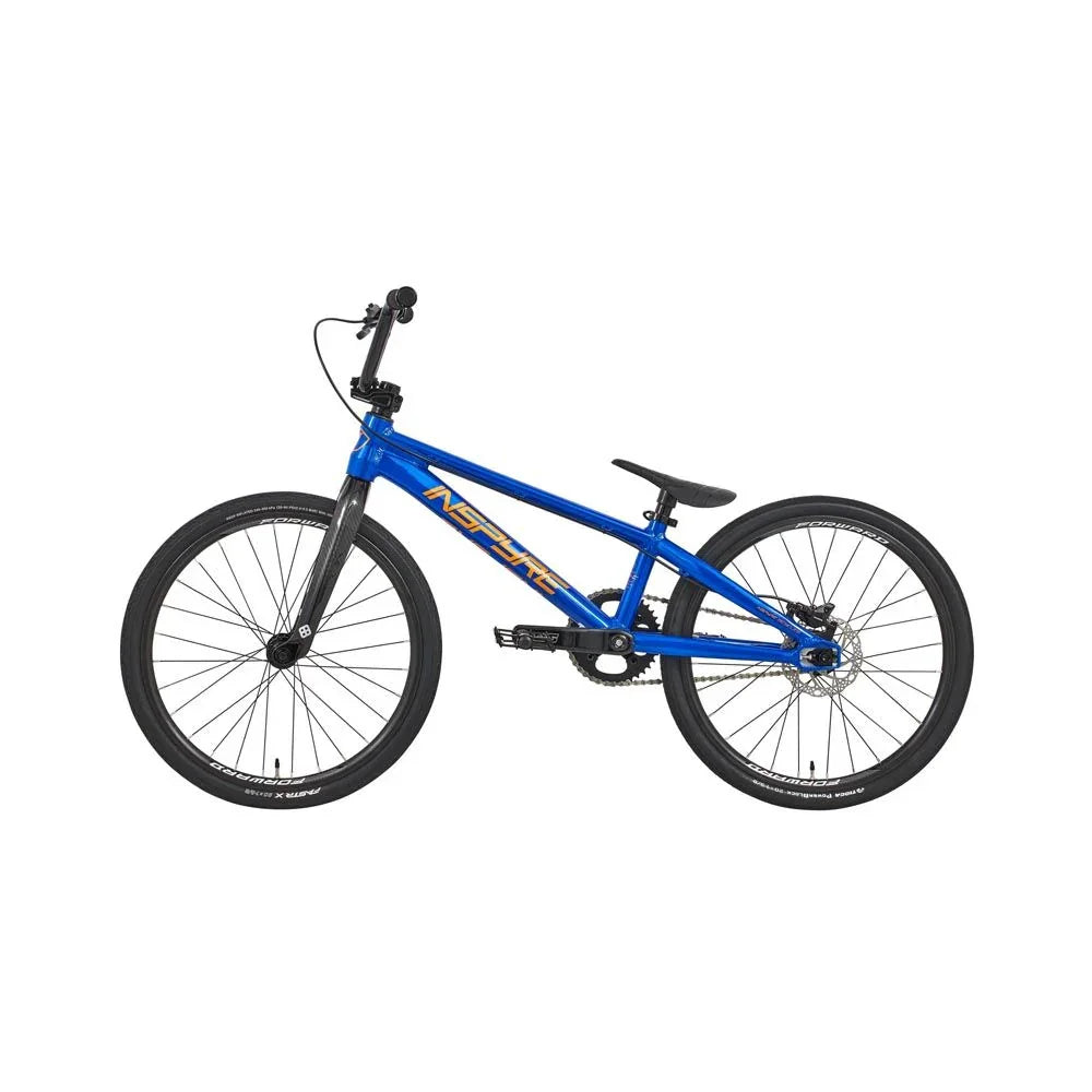 Vélo BMX bleu avec cadre NSPURE, pneus noirs et freins à disque