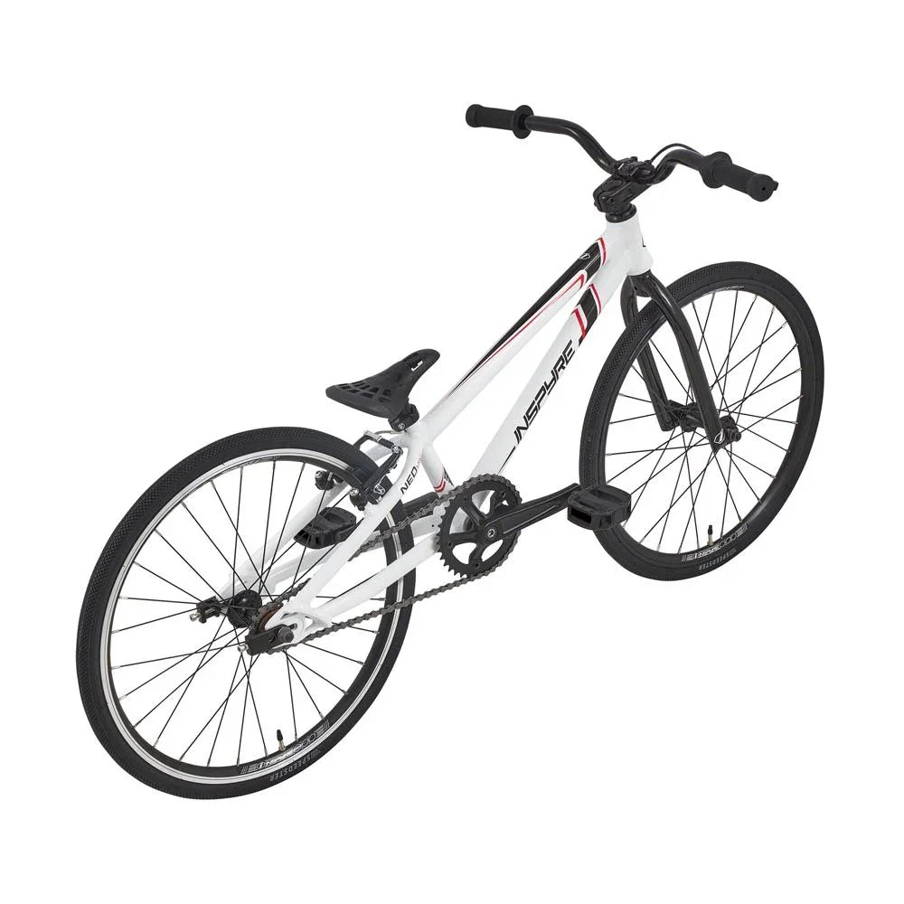 Vélo BMX blanc et noir Inspire pour freestyle et tricks, cadre robuste, pneus larges