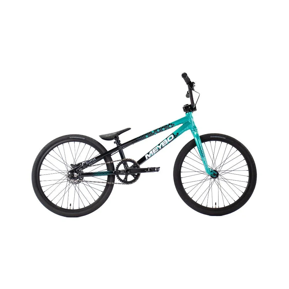 Vélo BMX turquoise et noir avec cadre robuste et pneus larges pour freestyle