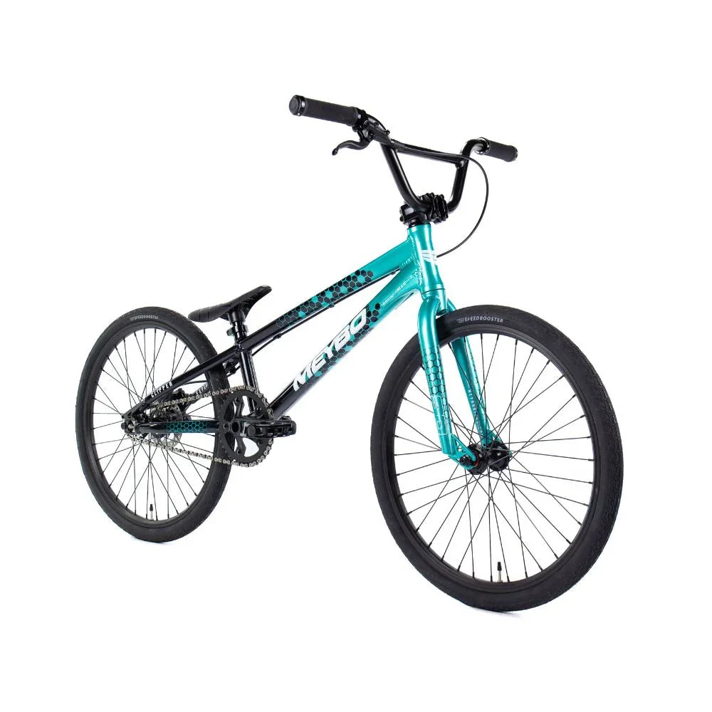 Vélo BMX Meteo turquoise et noir, cadre robuste, pneus larges, idéal pour tricks et freestyle