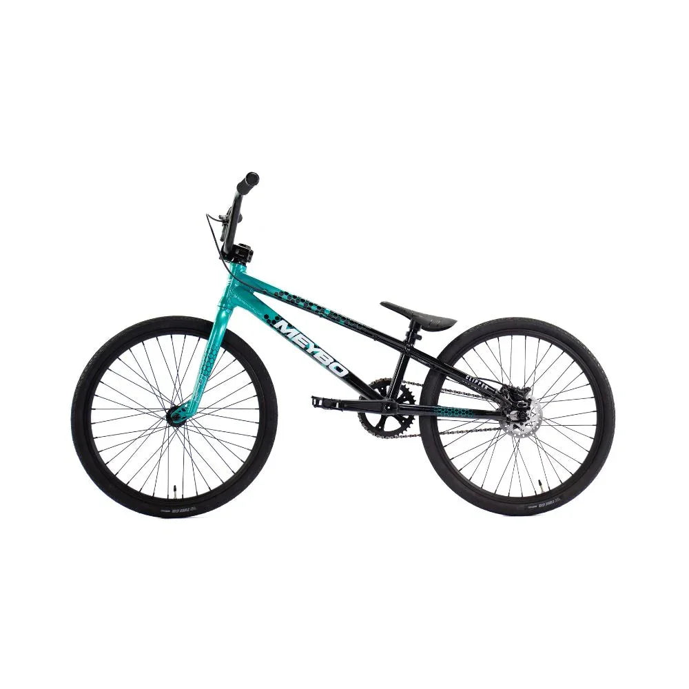 Vélo BMX turquoise et noir avec cadre robuste et freins à disque