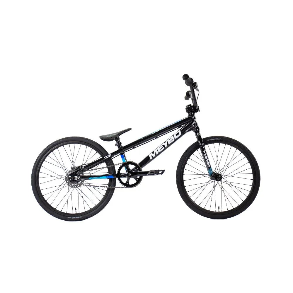 Vélo BMX noir et bleu avec cadre MEYBO, idéal pour les tricks et le freestyle