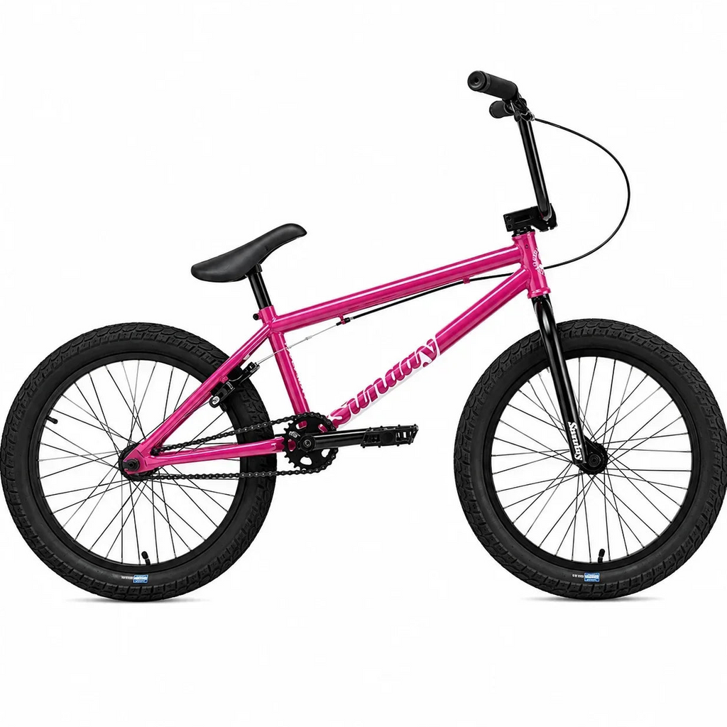 Vélo BMX rose vif Sunday avec cadre et fourche assortis sur fond blanc