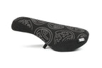 Selle de BMX noire avec motifs graphiques gris et logo blanc
