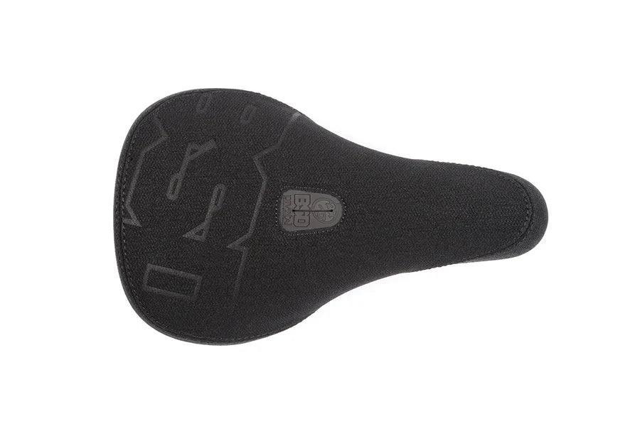 Selle de vélo BMX noire avec texture grip et logo central