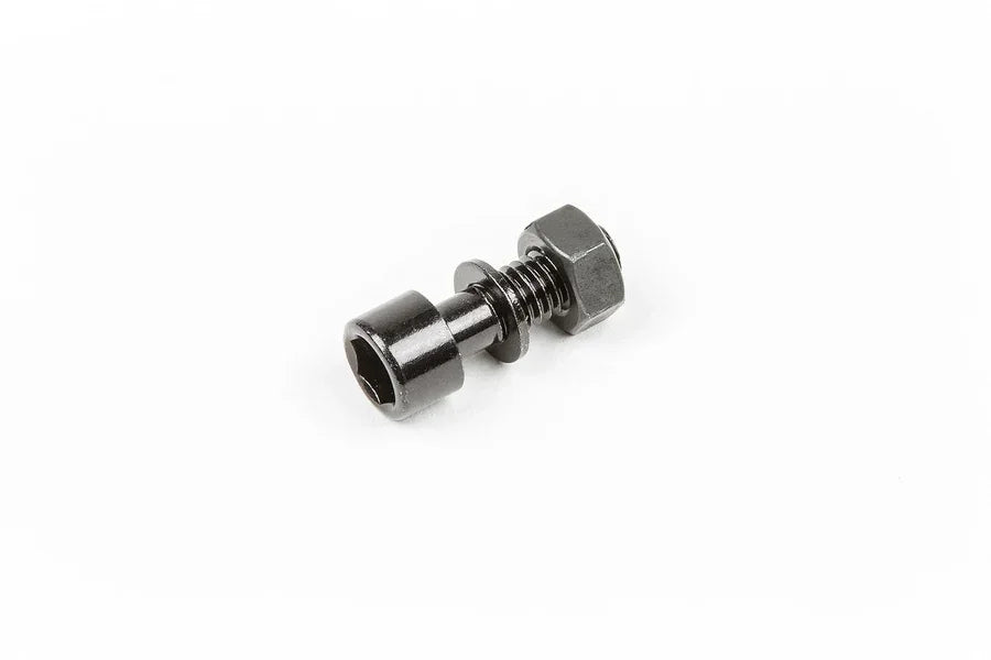 Boulon hexagonal en acier noir avec écrou pour vélo BMX sur fond blanc