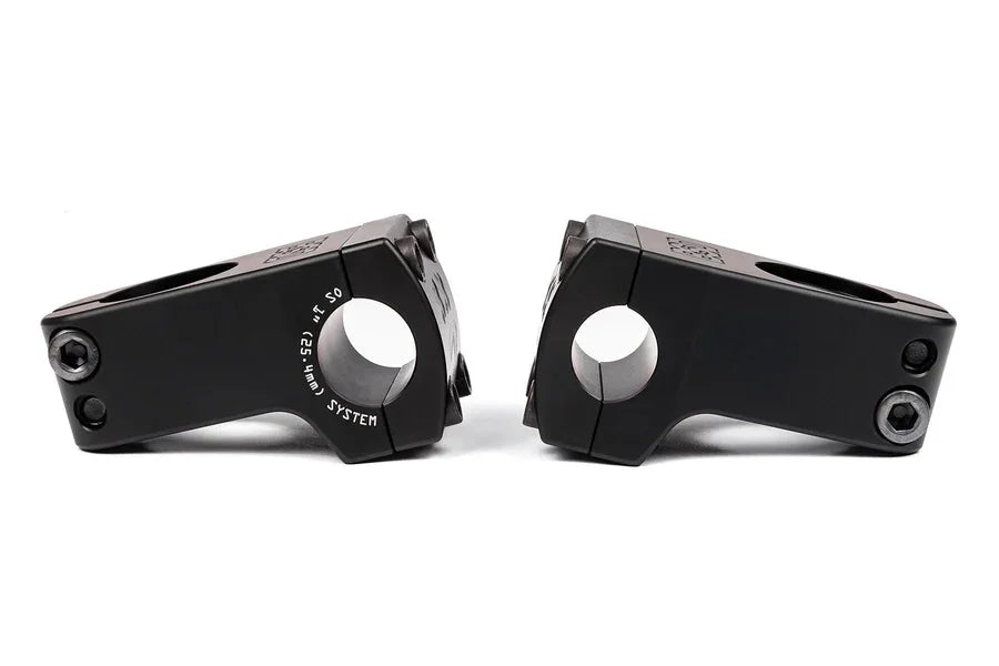 Paire de potences BMX noires en aluminium avec fixations à vis