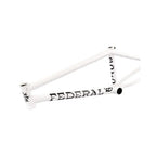 Matte white BMX bike frame with black 'FEDERAL' text and bold graphics