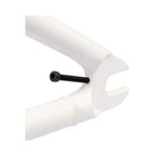 White BMX bike frame dropout with tensioner bolt close-up