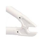 Close-up of matte white BMX bike frame dropout with detailed welds
