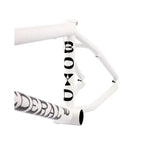 Matte white BMX bike frame with black BOYD and FEDERAL graphics, isolated on white background