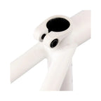 matte white BMX bike frame clamp detail, seat tube and rear triangle