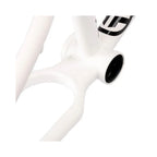 Close-up of matte white BMX bike frame bottom bracket area