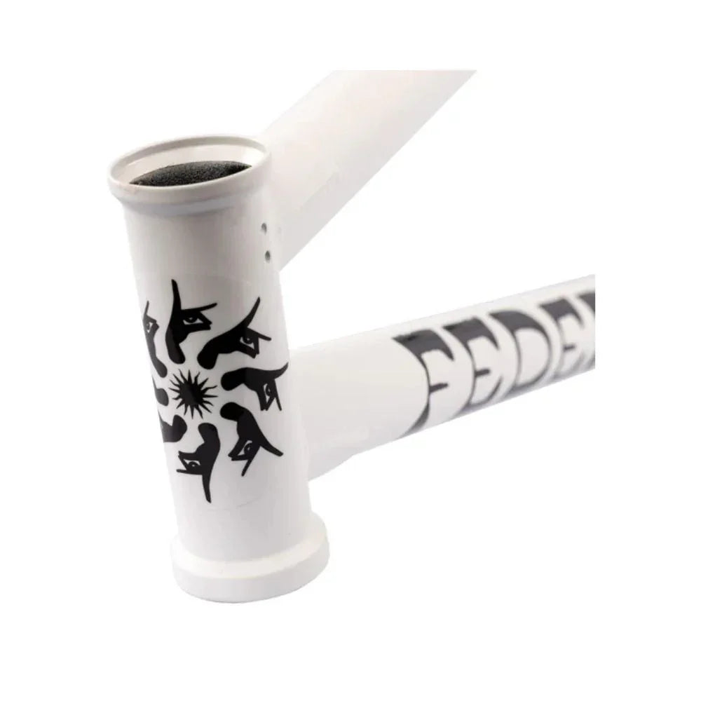 Matte white BMX bike frame with black graphic and bold FEDERAL logo detail