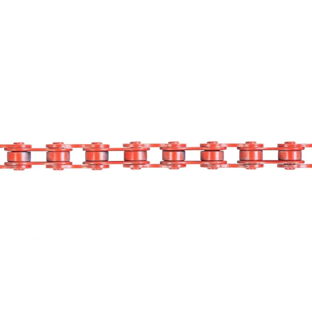 Chaîne BMX rouge pour vélo tout terrain, robuste et résistante, idéale pour freestyle et tricks