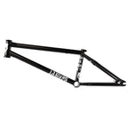 Black BMX bike frame with white Jarvis logo, isolated on white background