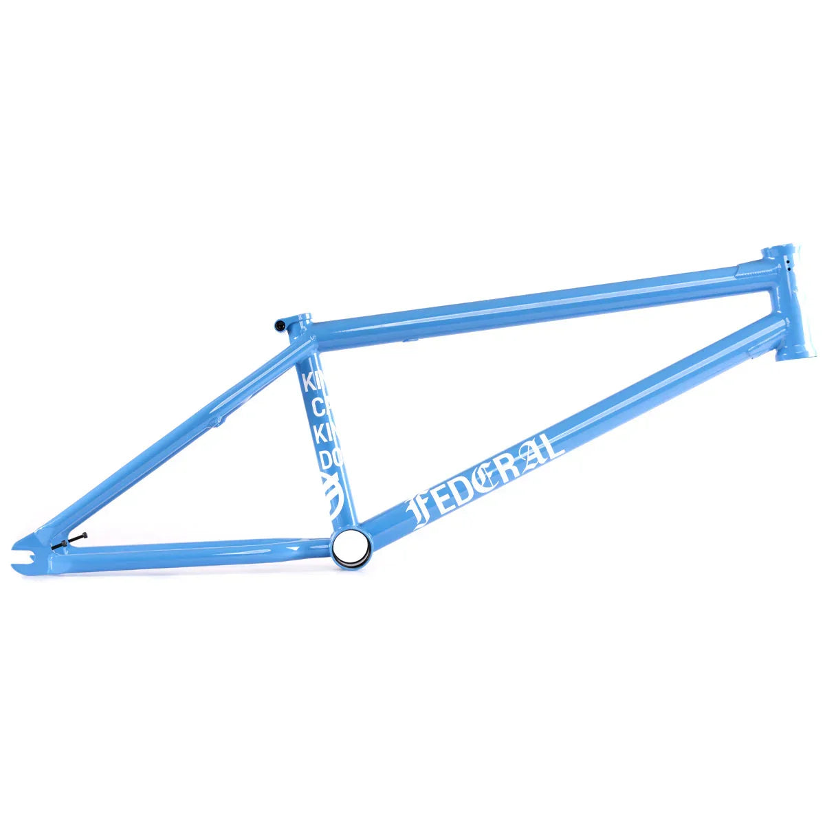 Light blue BMX bike frame with white graphics and Federal logo on the downtube